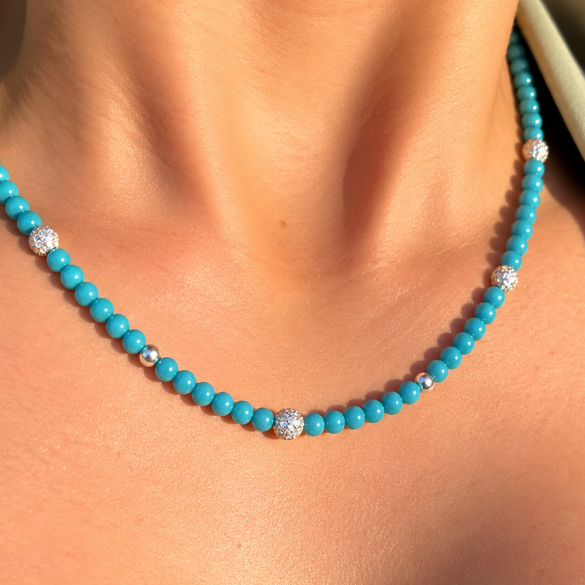 Turquoise Silver Beaded Necklace | Ania Haie