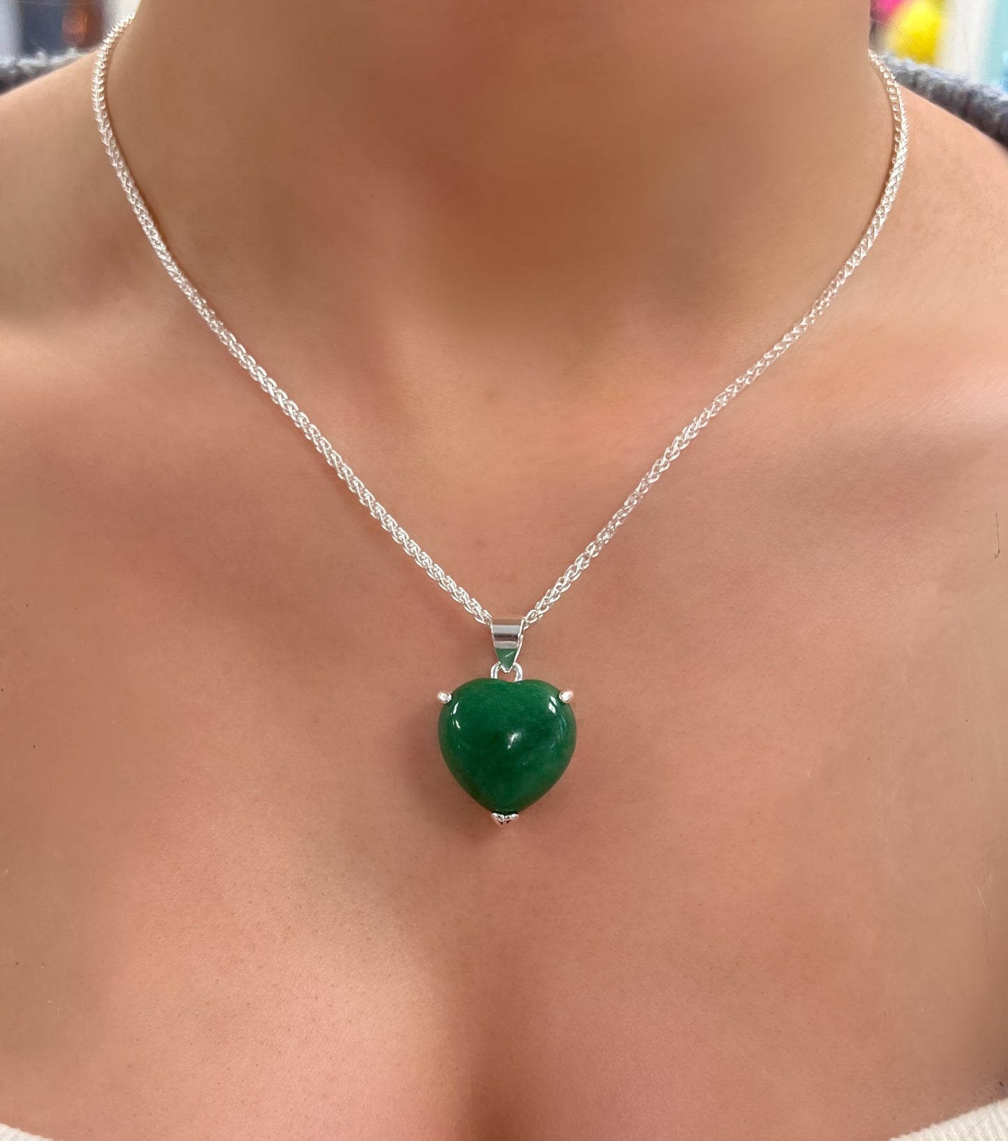 Chunky Sterling Silver Jade Heart Necklace