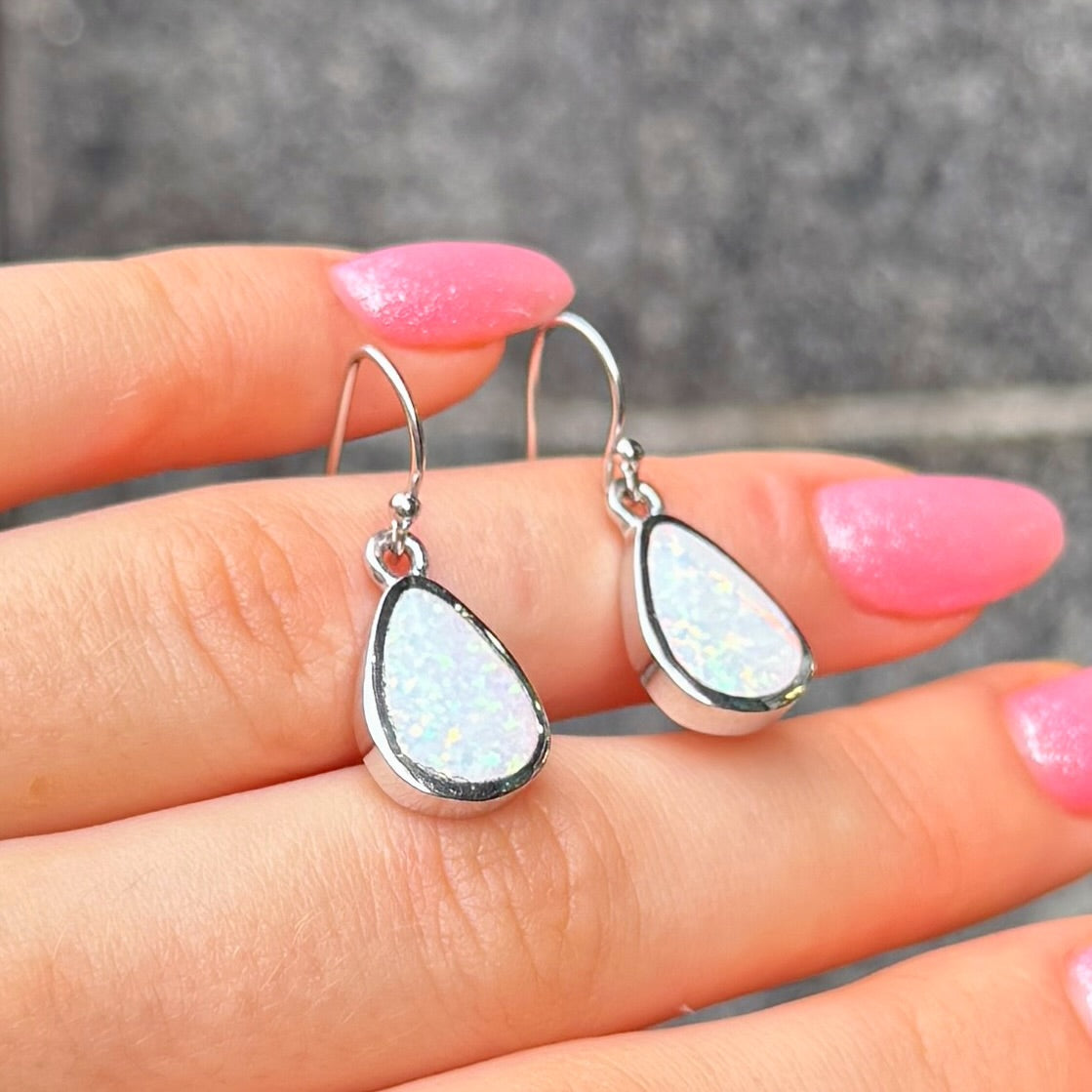 White Opal Sterling Silver Drop Earrings