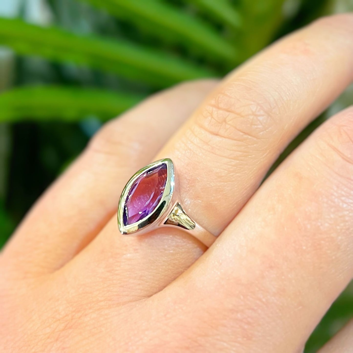 Sterling Silver Marquise Amethyst Ring - Size L ½