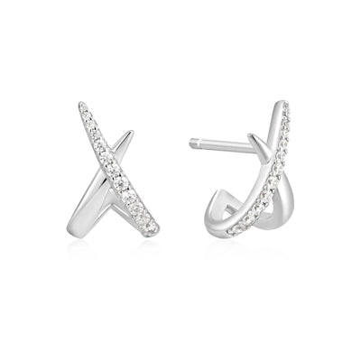 Silver Kiss Polished Pavé Stud Earrings | Ania Haie