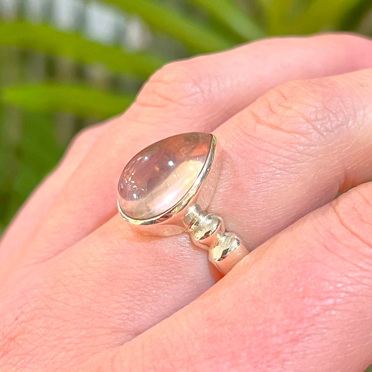Rose Quartz Sterling Silver Pear Cut Ring | Size O