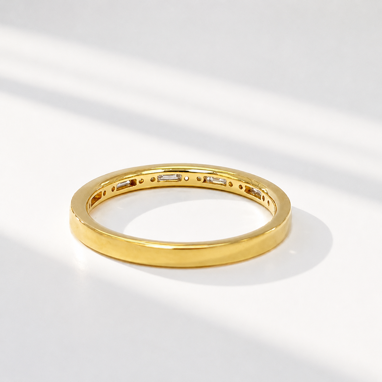 Brilliant and Baguette Cut Diamond 18ct Yellow Gold Half Eternity Ring | Size M ½