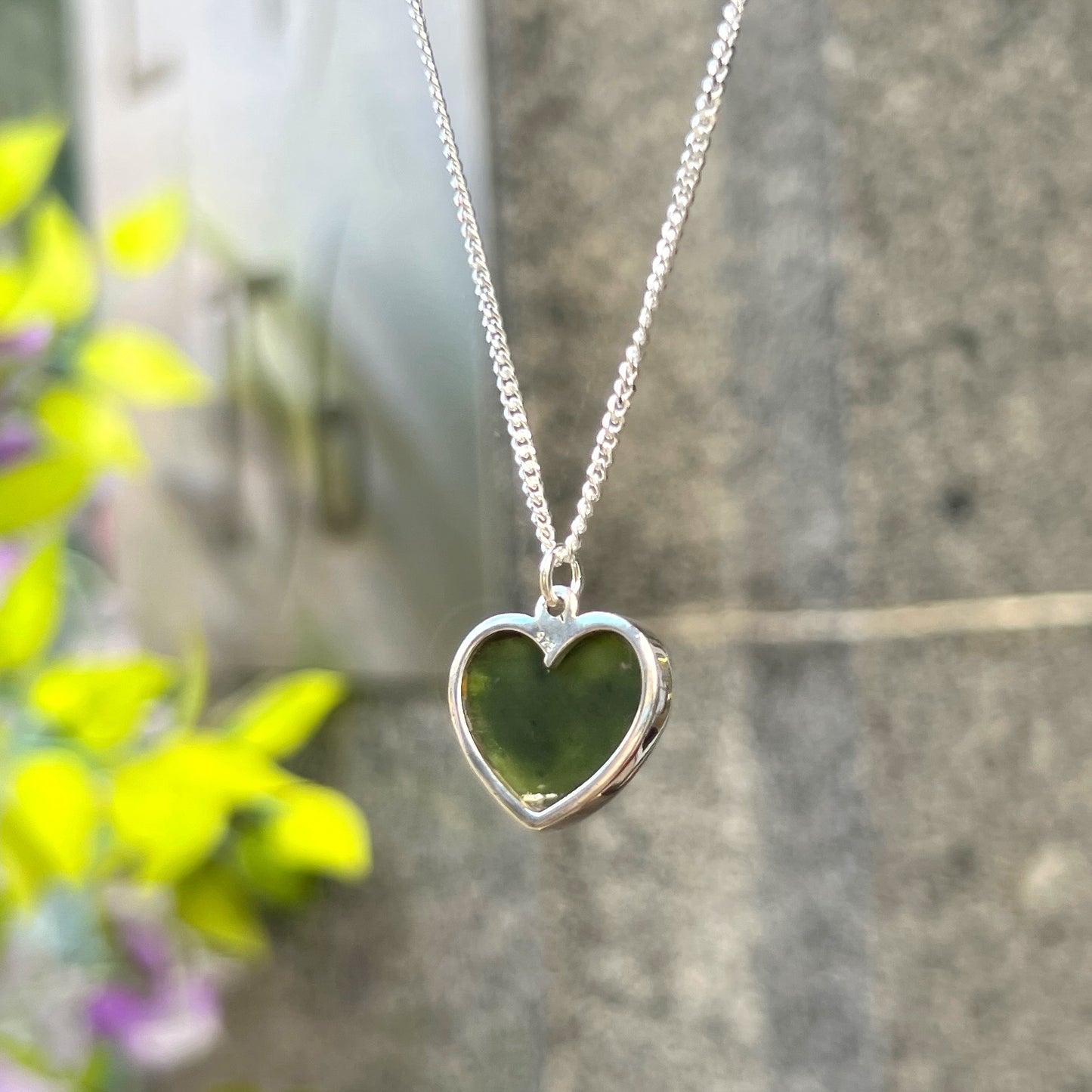 Sterling Silver Green Agate Heart Necklace