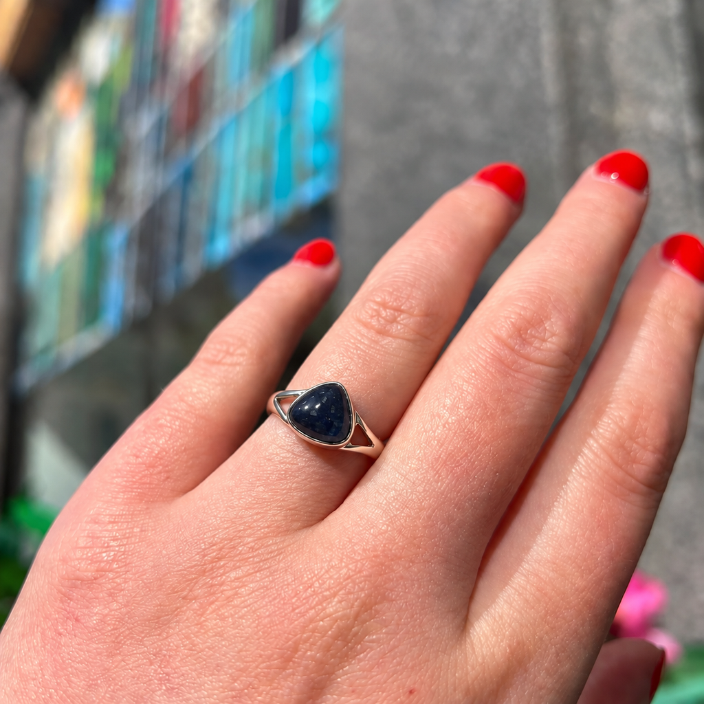 Blue Sapphire Sterling Silver Pear Cut Ring | Size P