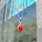 Rare Pear Shaped Coral 9ct Yellow Gold Dainty Necklace
