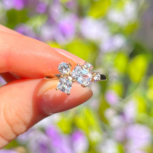 9ct Yellow Gold Unique Asymmetric Cluster Cubic Zirconia Ring - Size N