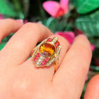 'The Soleil' Citrine, Orange Sapphire and Diamond 18ct Yellow Gold Cocktail Ring | Size M ½