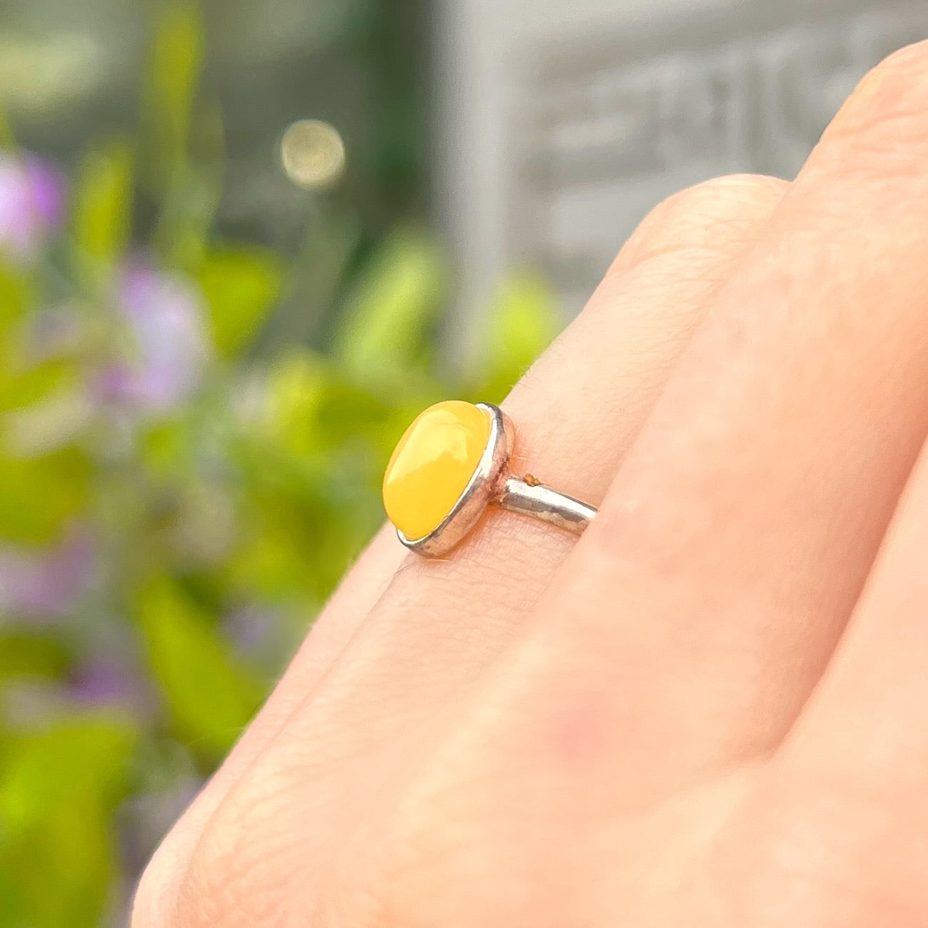 Yellow Butterscotch Amber Sterling Silver Ring | Size I