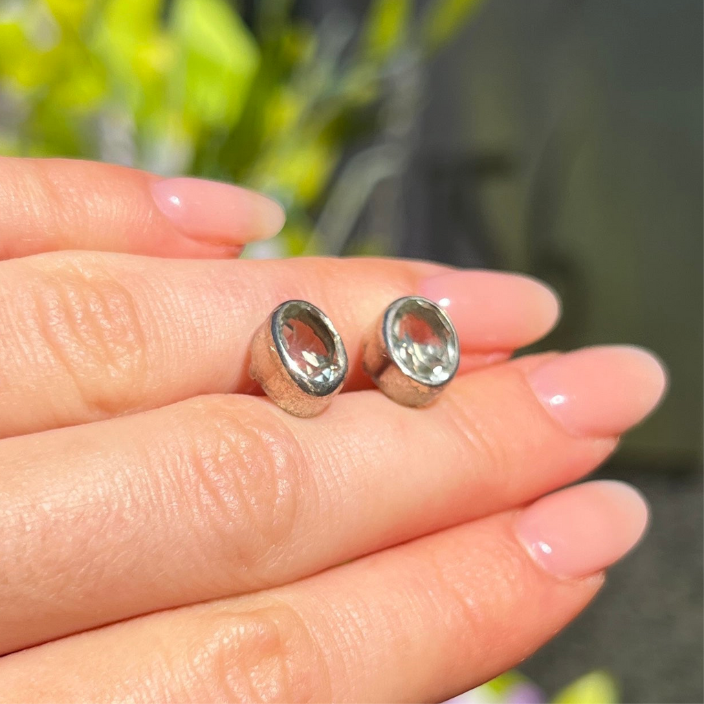 Sage Green Amethyst Sterling Silver Oval Stud Earrings