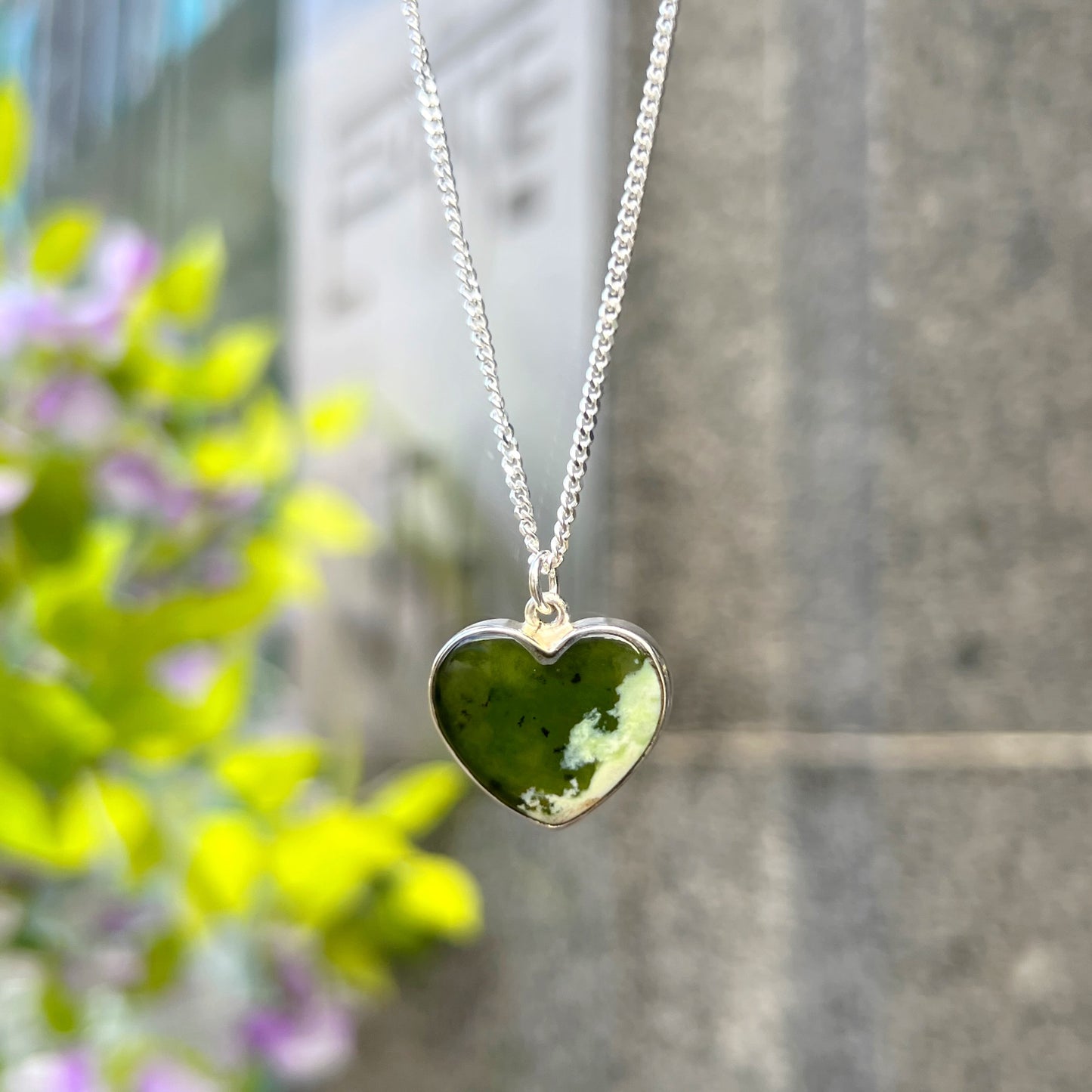 Sterling Silver Green Agate Heart Necklace