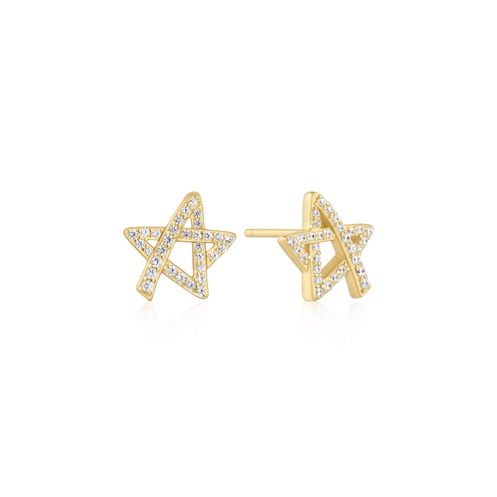 Asymmetric Five-Point Star Cubic Zirconia 14ct Gold Plated Stud Earrings | Ania Haie