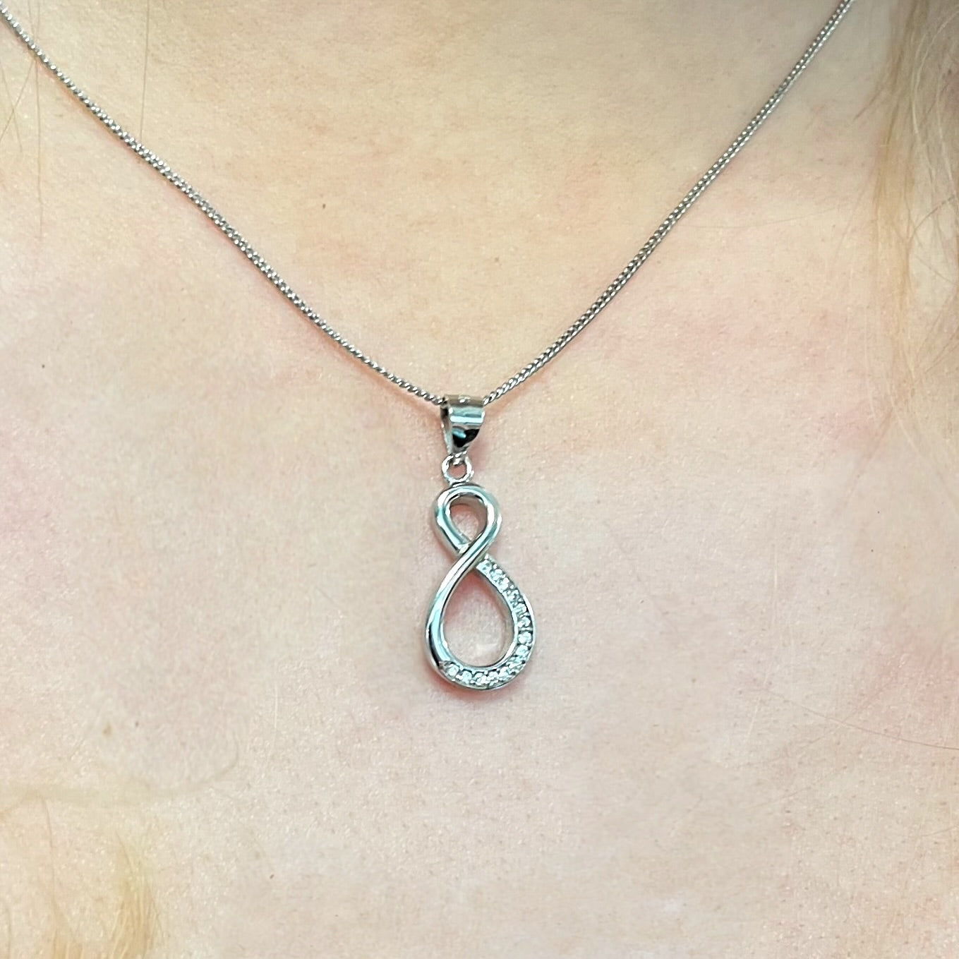 Cubic Zirconia Sterling Silver Infinity Necklace