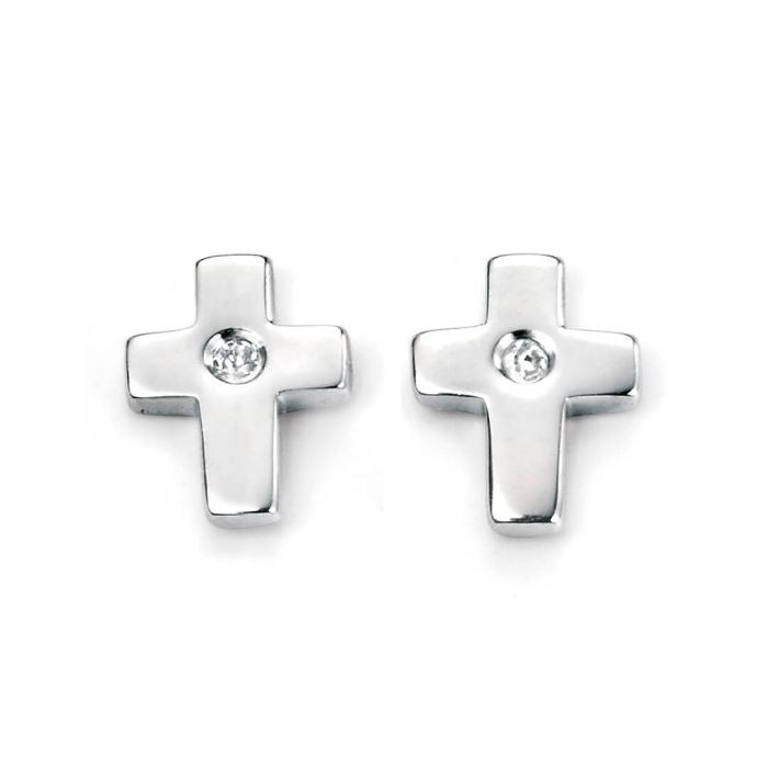 Diamond Sterling Silver Mini Cross Stud Earrings | D for Diamond