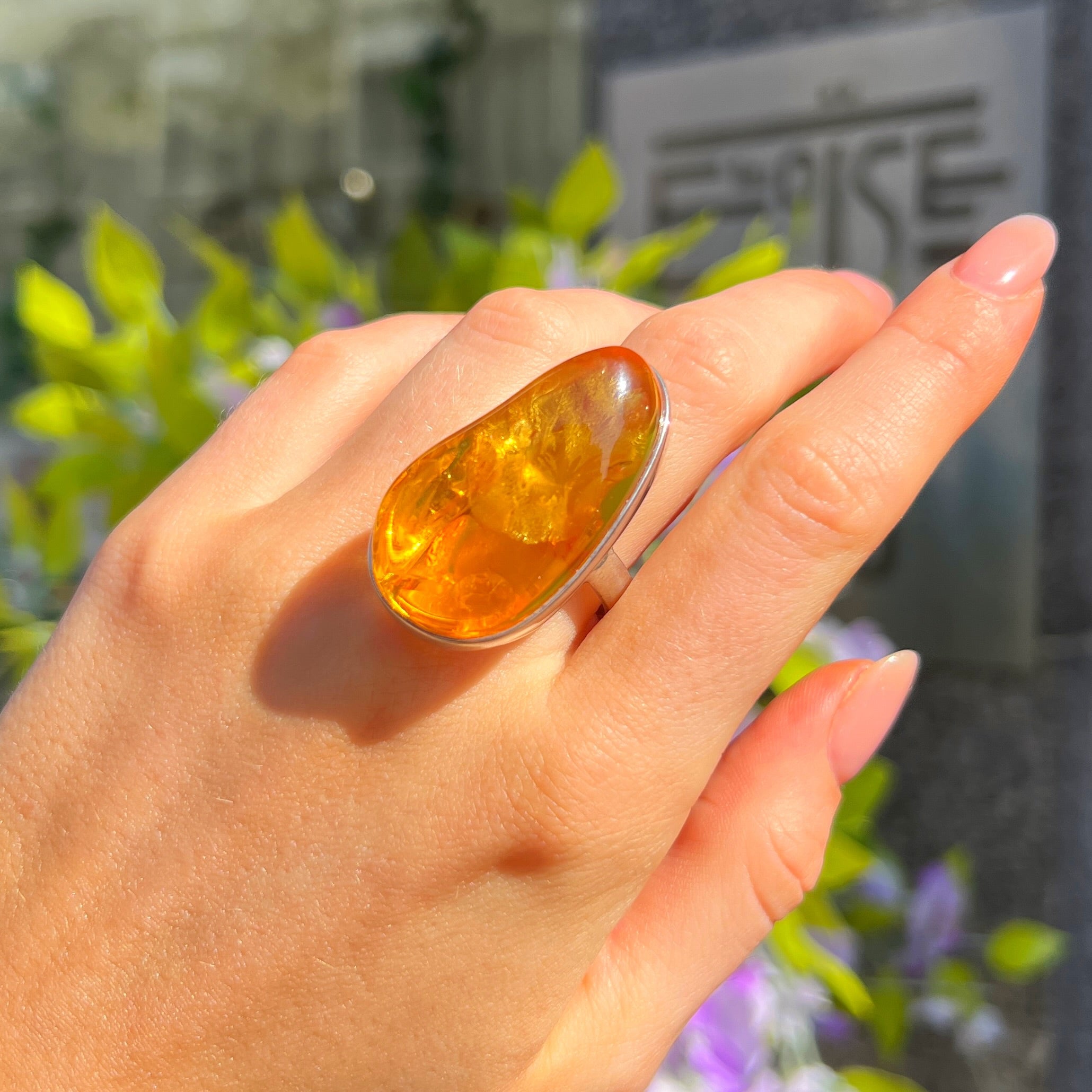 Orange Amber Sterling Silver Super Chunky Ring | Size R