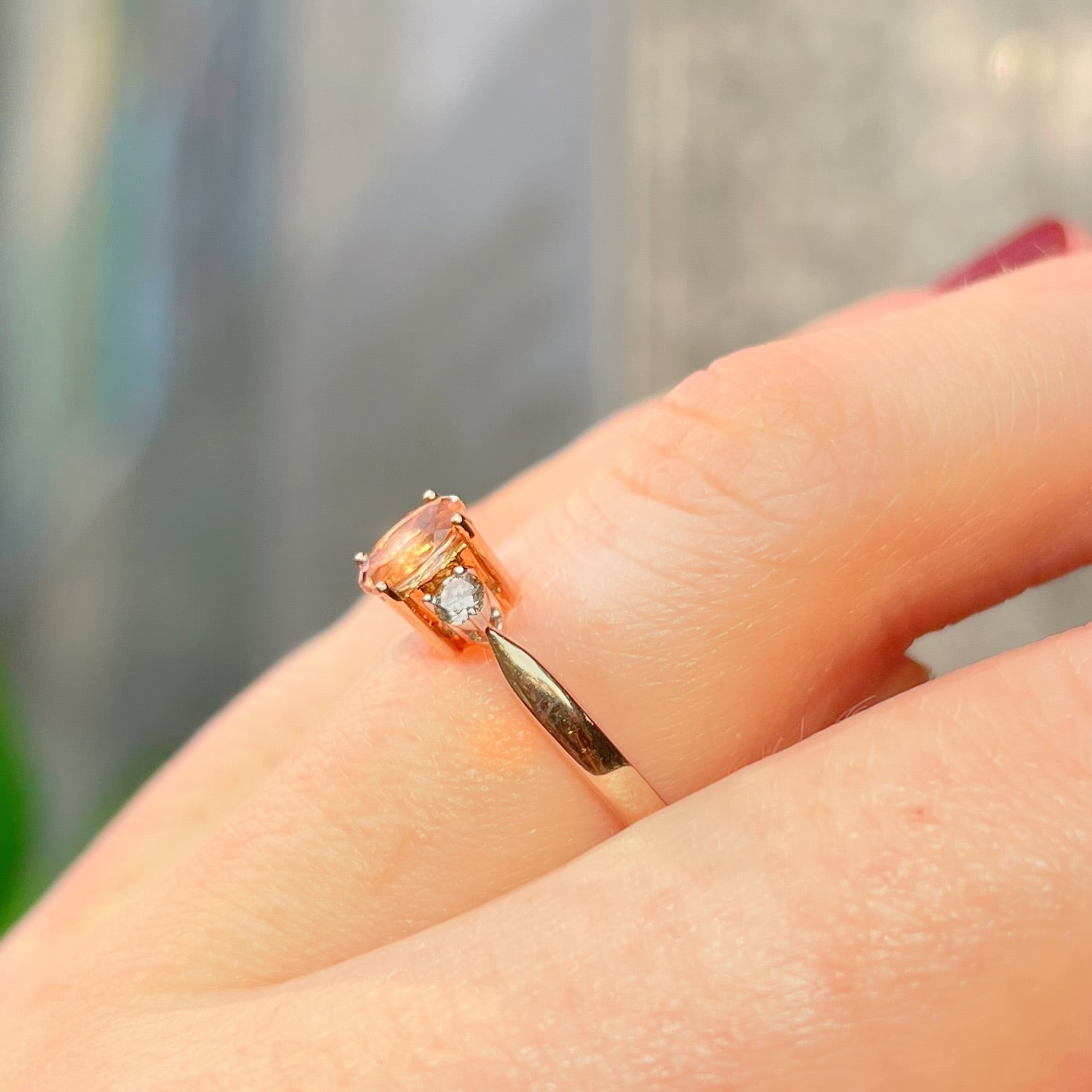 Morganite and Diamond 9ct Rose Gold Trilogy Ring | Size M ½