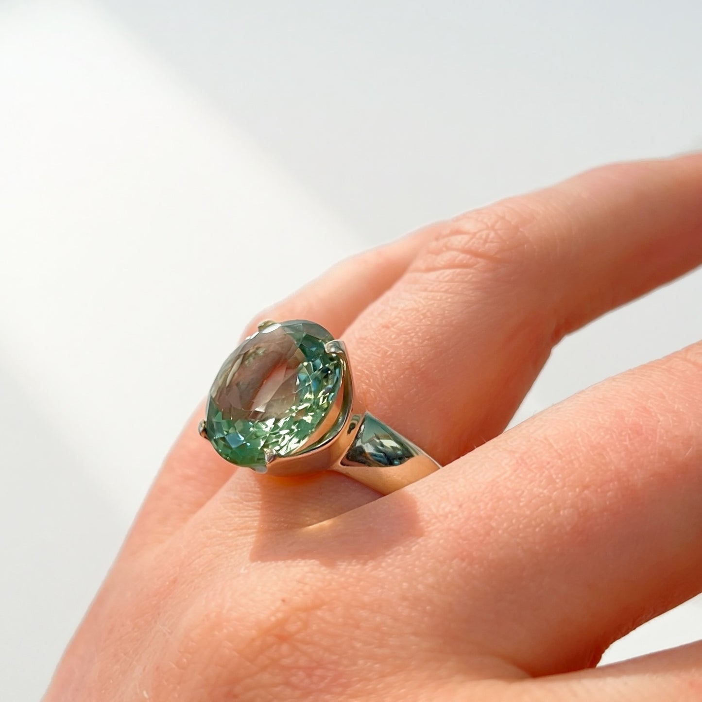 Sterling Silver Round-Cut Green Amethyst Cocktail Ring - Size M ½