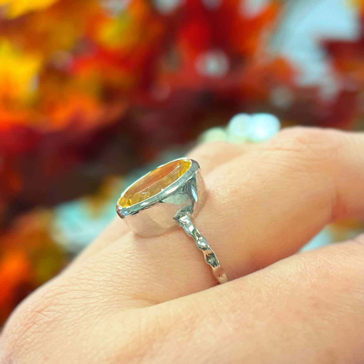 Sterling Silver Bezel-Set Oval Citrine Solitaire Ring - Size S