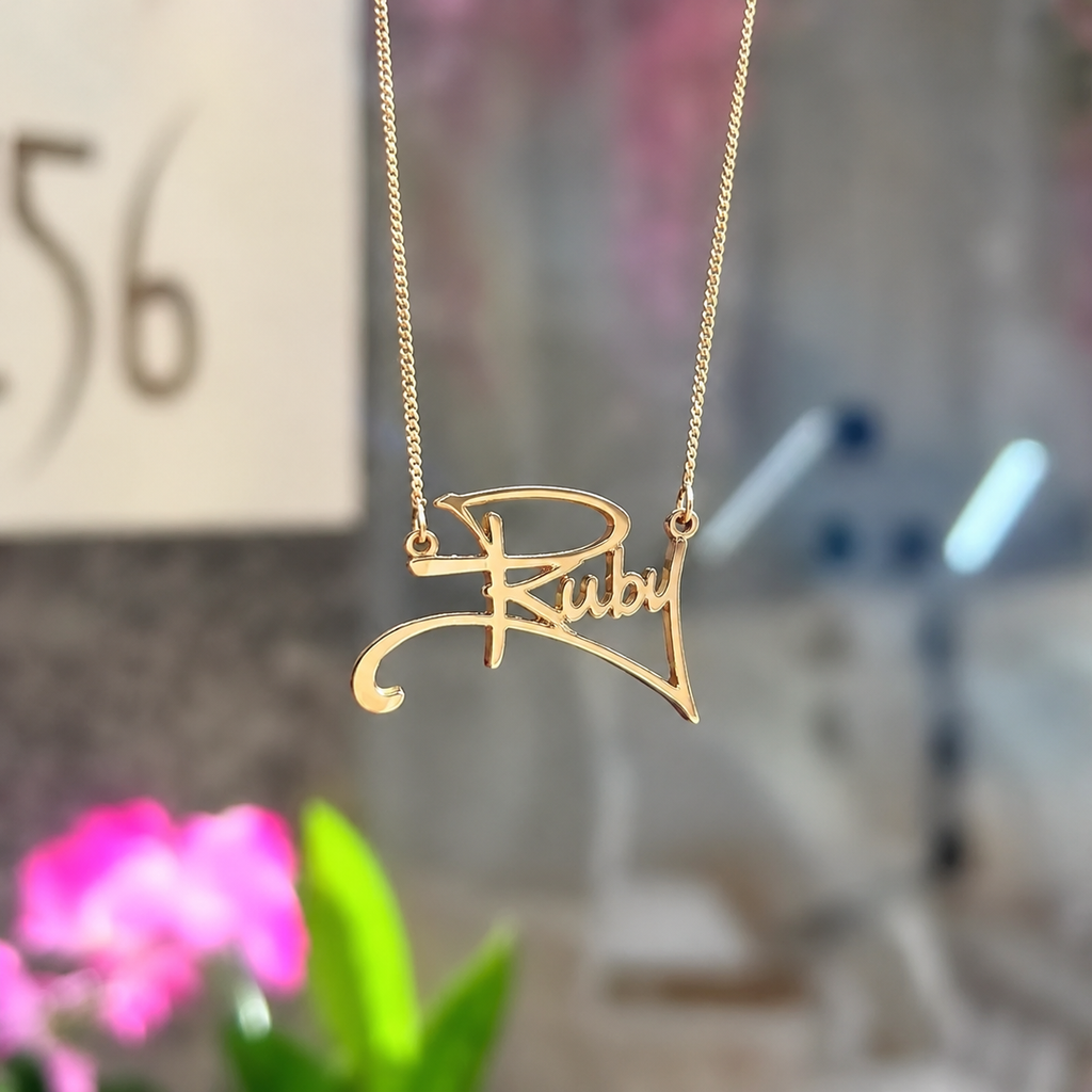 9ct Gold Personalised Graffiti Name Dropper Necklace | Made to Order