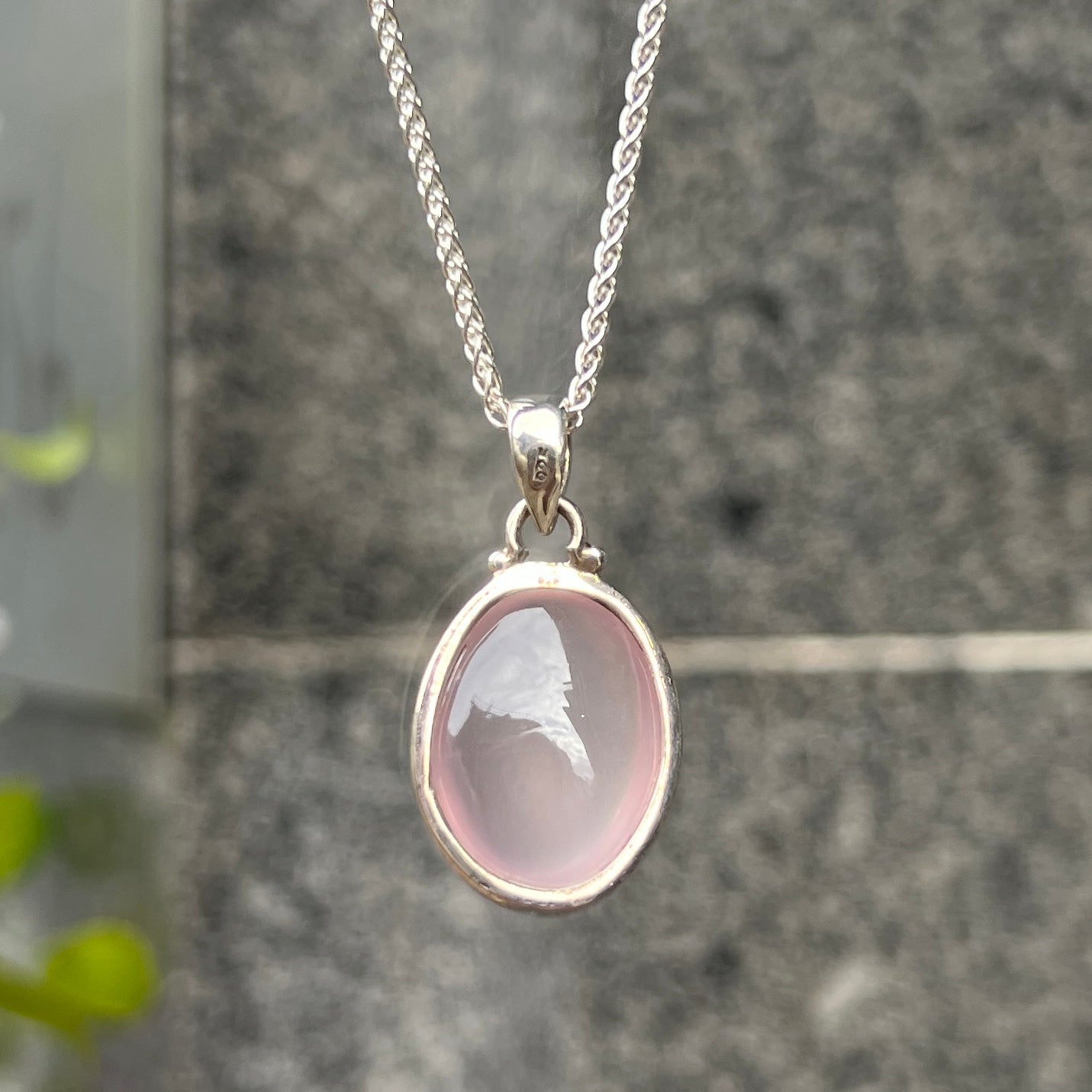 Sterling Silver Pink Bezel Set Rose Quartz Minimalistic Necklace