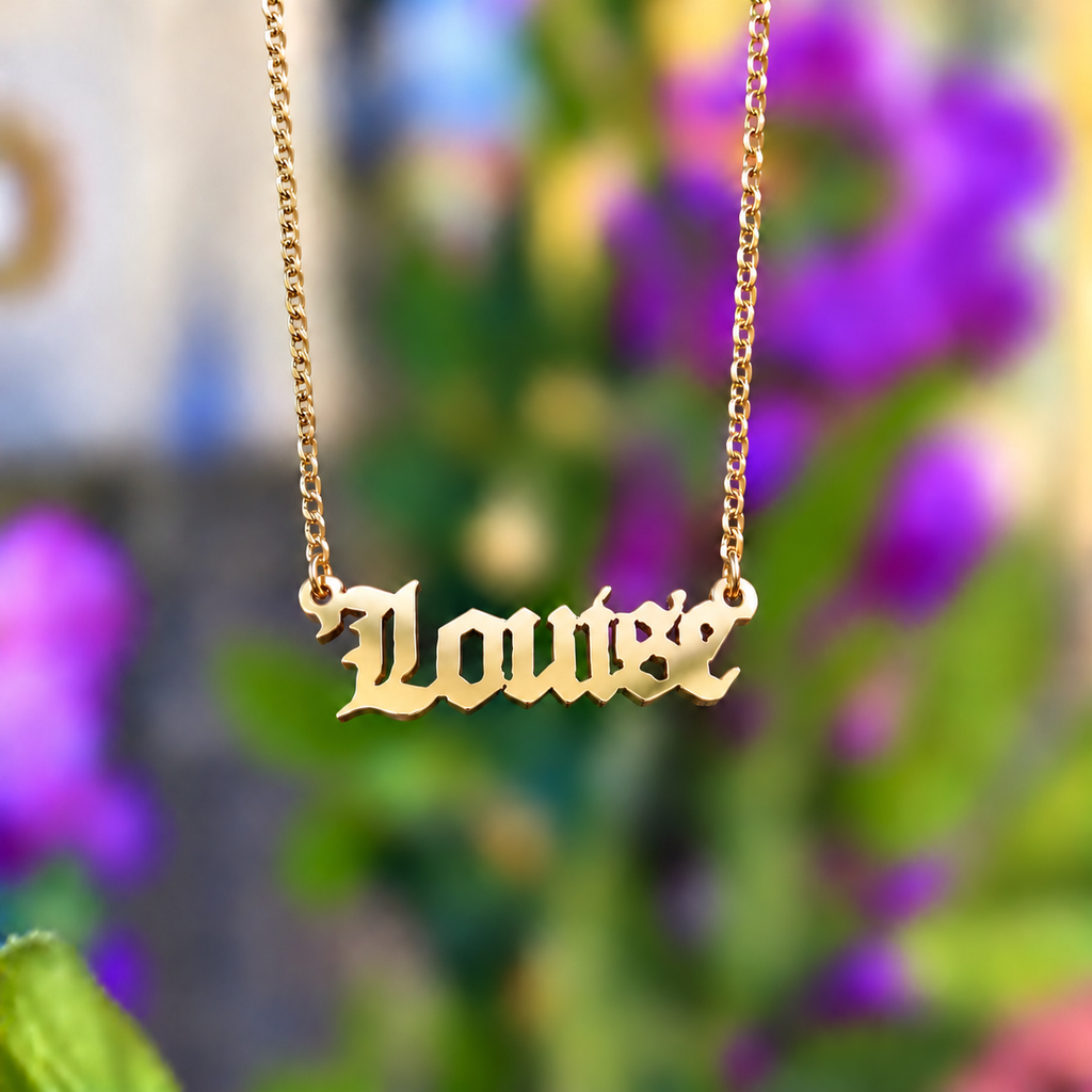 Personalised 9ct Gothic Gold Name Dropper Necklace | Made to Order