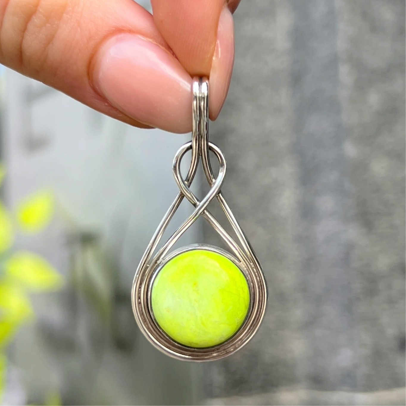 Sterling Silver Lime Green Gaspeite Pendant