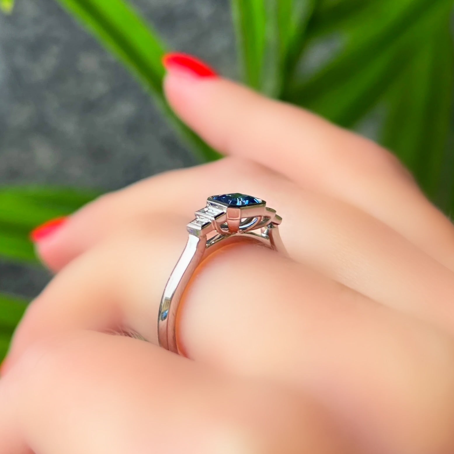 Sapphire and Diamond Platinum Ring | Size M ½