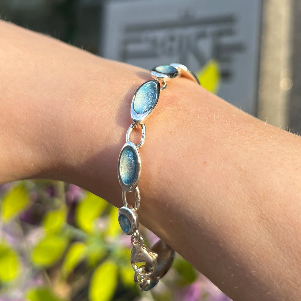 Blue Enamel 'Shoreline Pebble' Sterling Silver Bracelet | Sheila Fleet