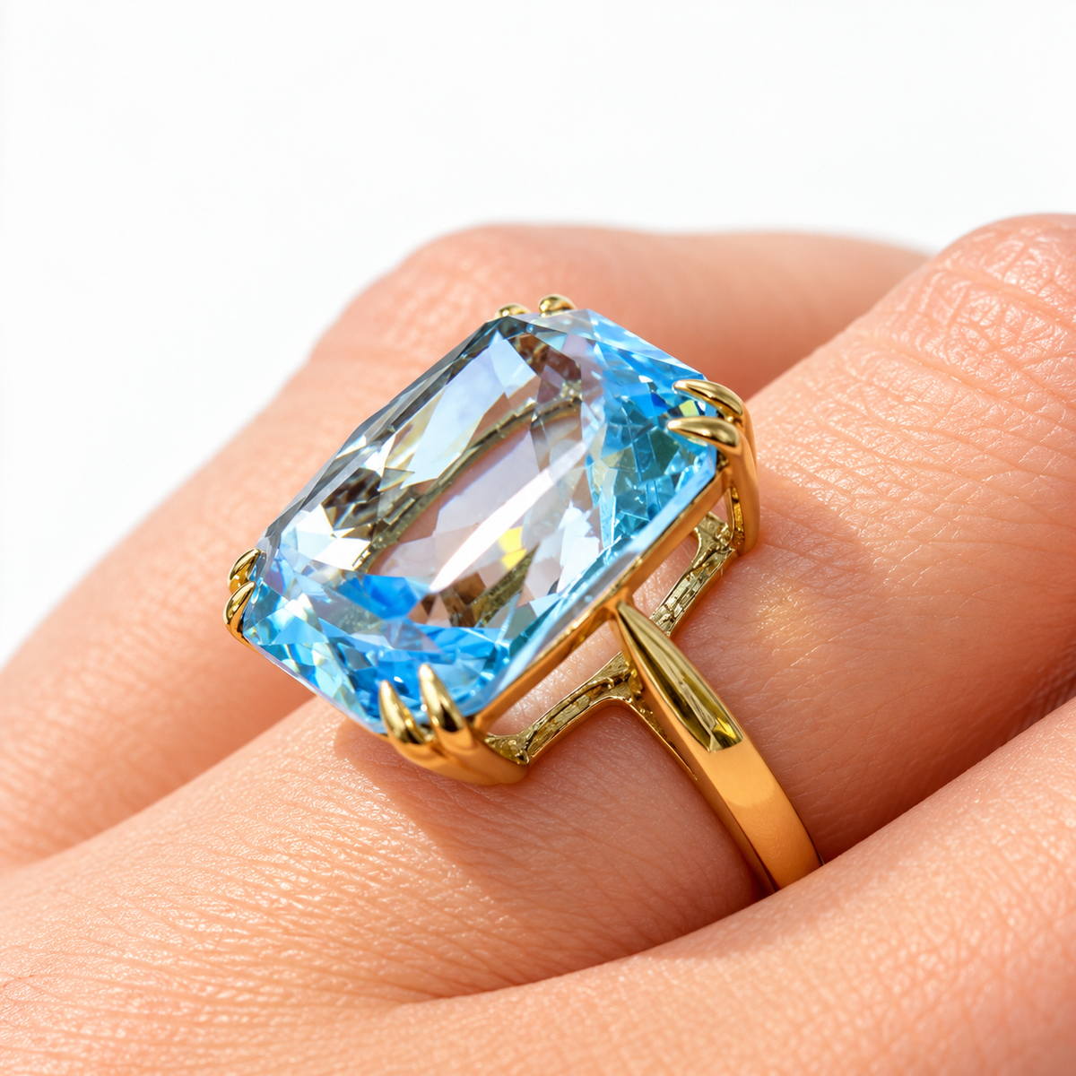 Vintage Blue Glass 9ct Yellow Gold Cocktail Ring | Size L