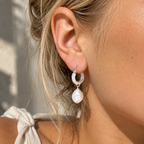 Pearl Sterling Silver Drop Hoop Earrings