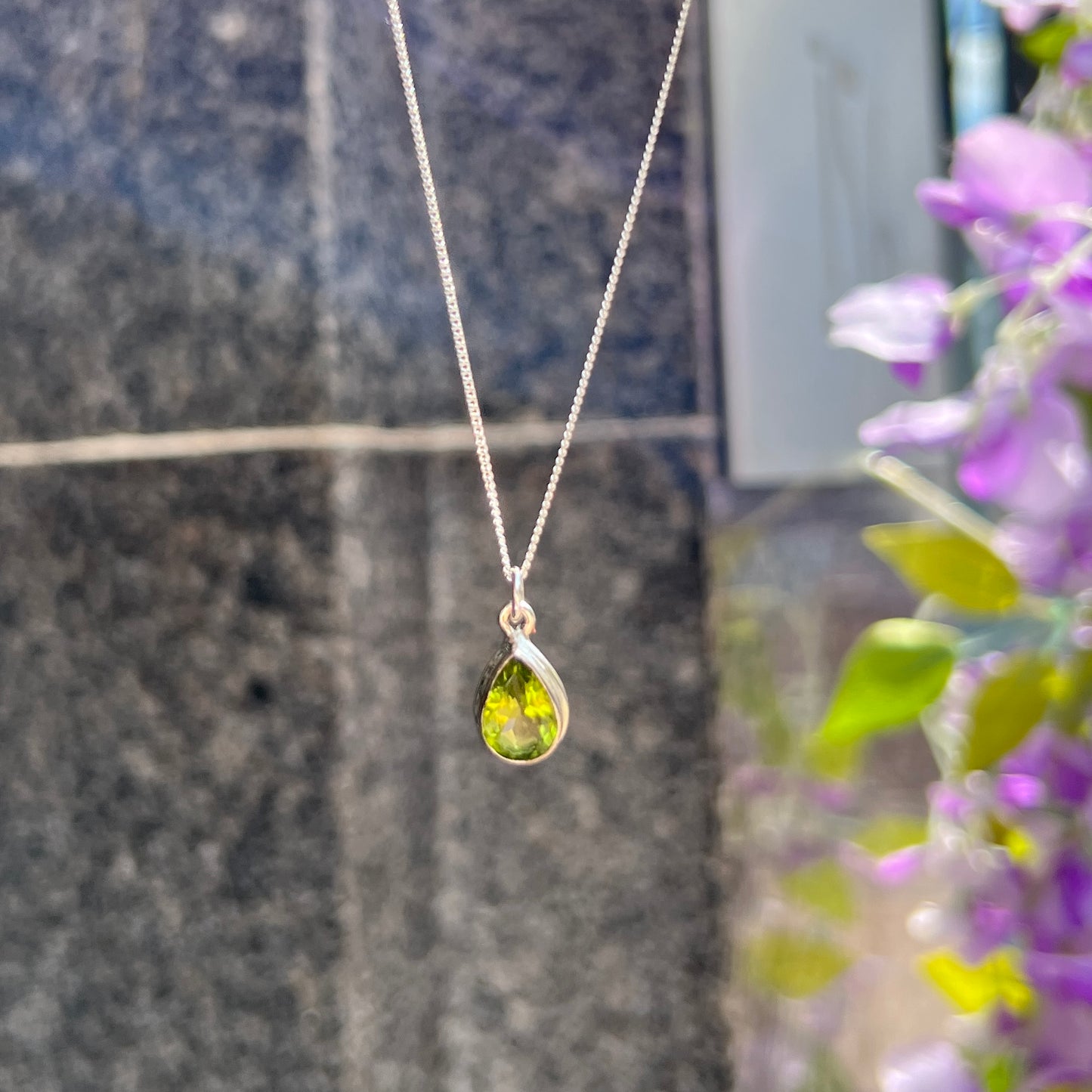 Sterling Silver Pear Cut Green Peridot Necklace