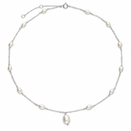 Pearl Sterling Silver Dainty Station Necklace