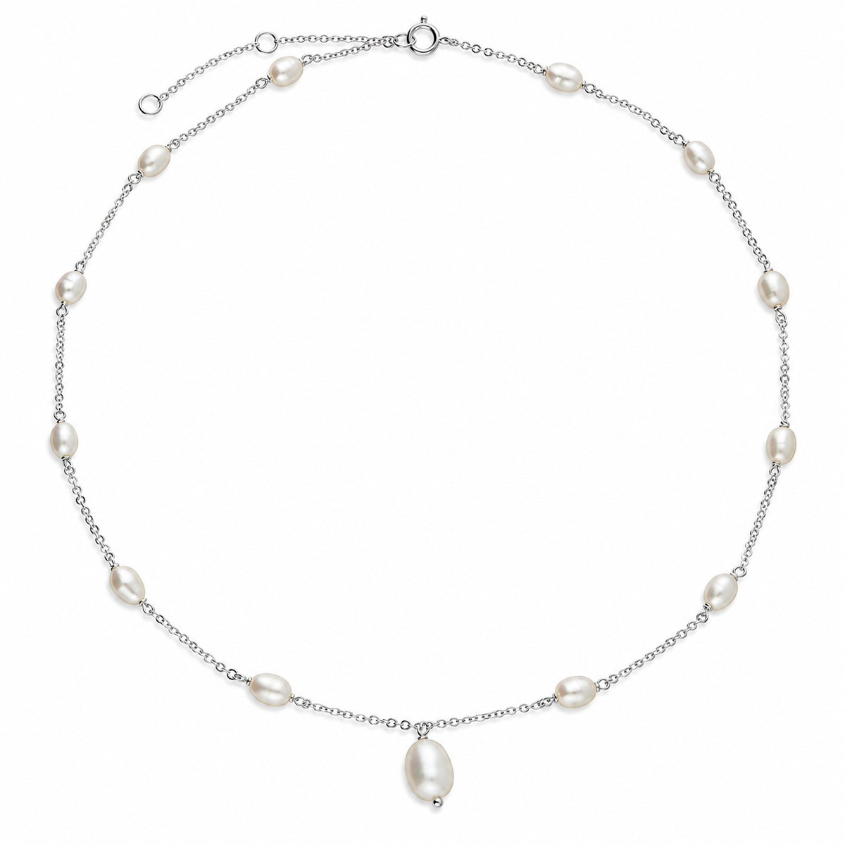 Pearl Sterling Silver Dainty Station Necklace