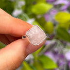 Square Rough Cut Rose Quartz Sterling Silver Ring | Size O