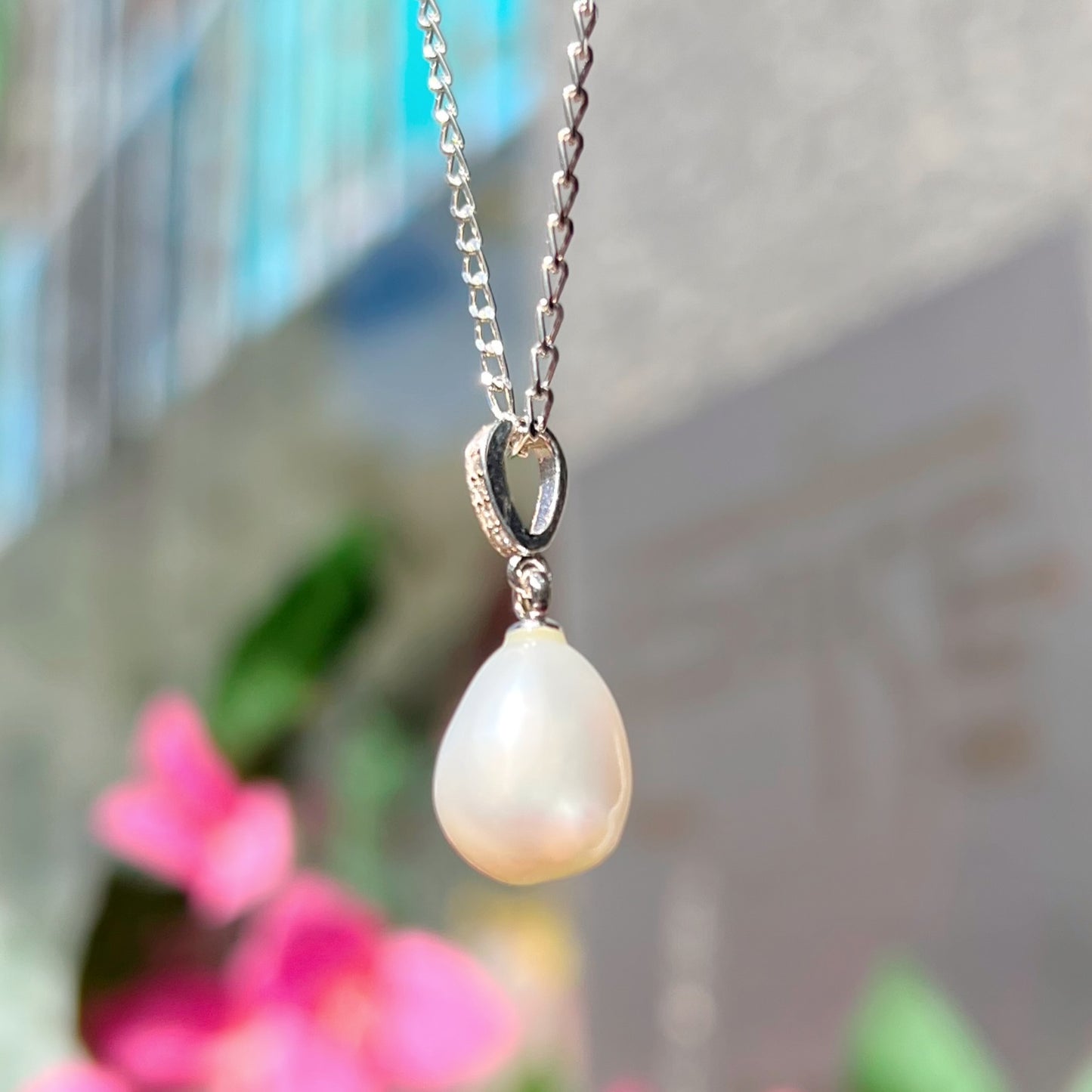 Elegant Sterling Silver Pearl and Cubic Zirconia Droplet Necklace