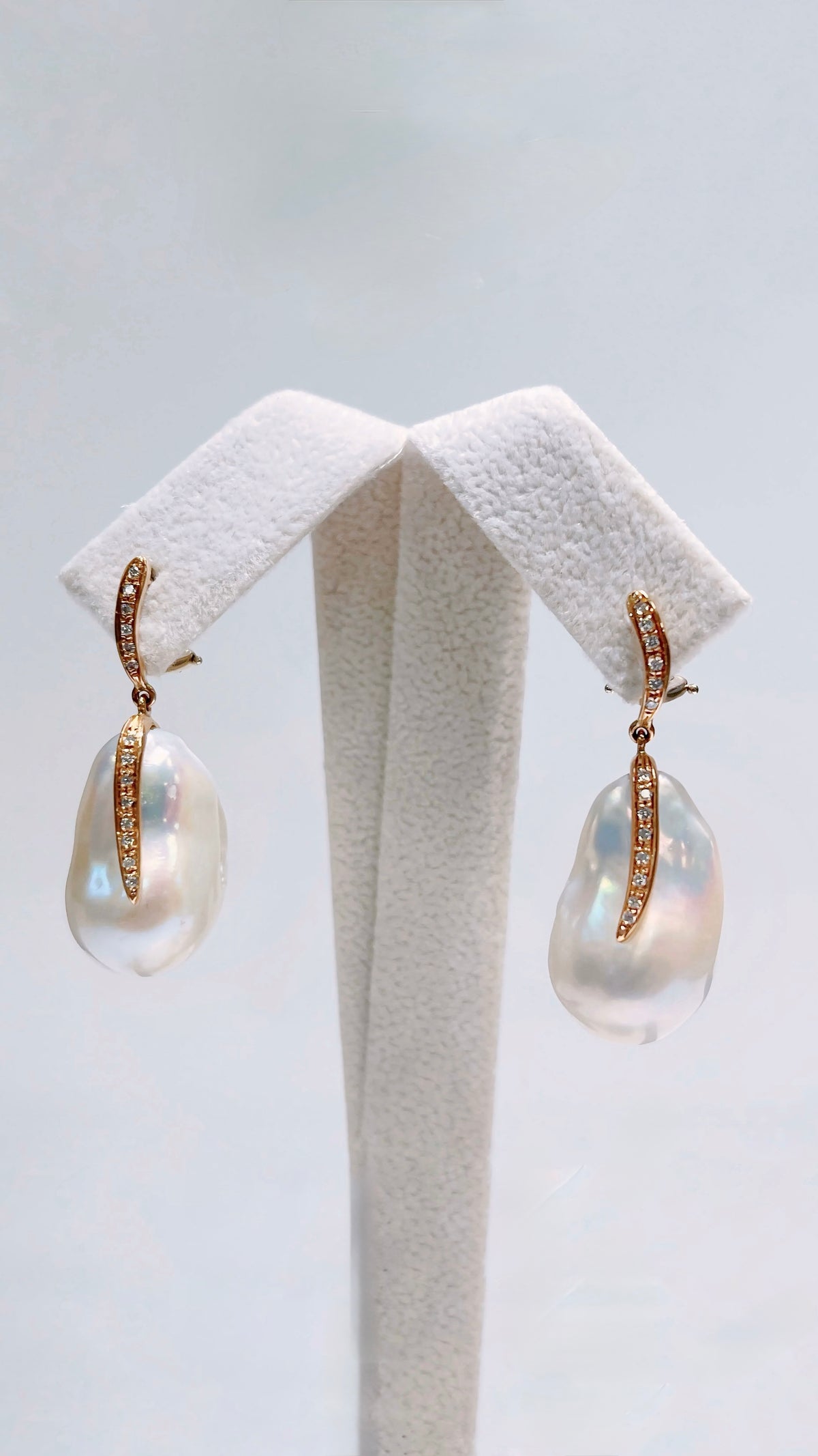 Diamond & Large Baroque Pearl 18ct Rose Gold Drop Earrings