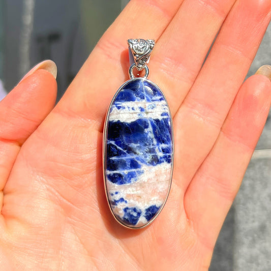Sterling Silver Blue & White Sodalite Pendant