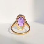 Art Deco Reproduction Amethyst Emerald and Diamond 9ct Yellow Gold Ring | Size N