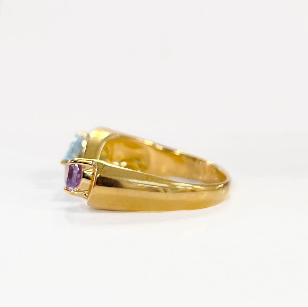 Unique & Co. Gold Aqua & Lilac Infinity ‘Toi et Moi’ Ring - Size L