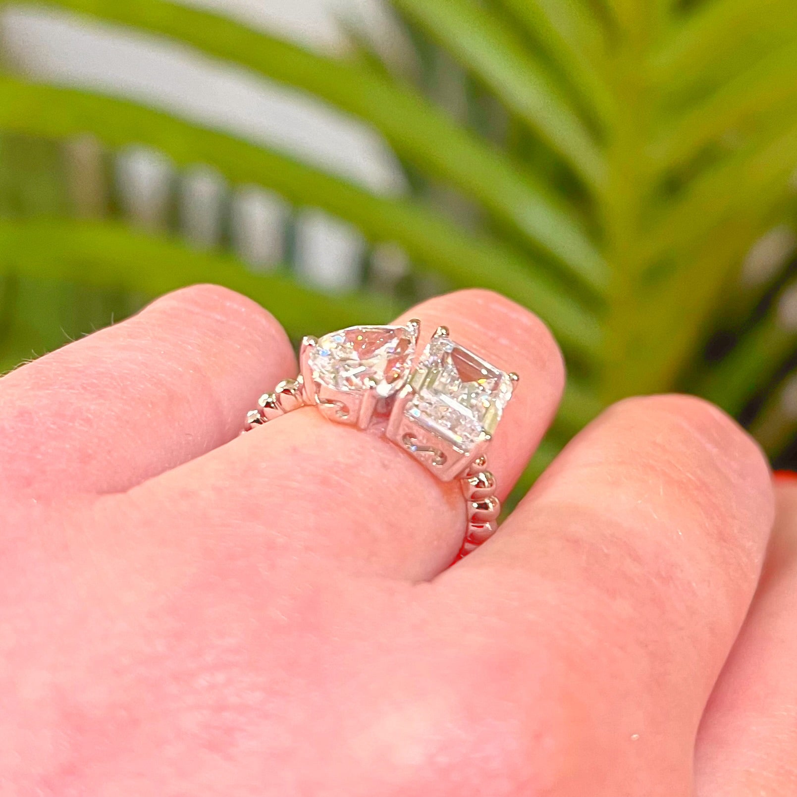 Cubic Zirconia Sterling Silver 'Toi et Moi' Ring | Size M