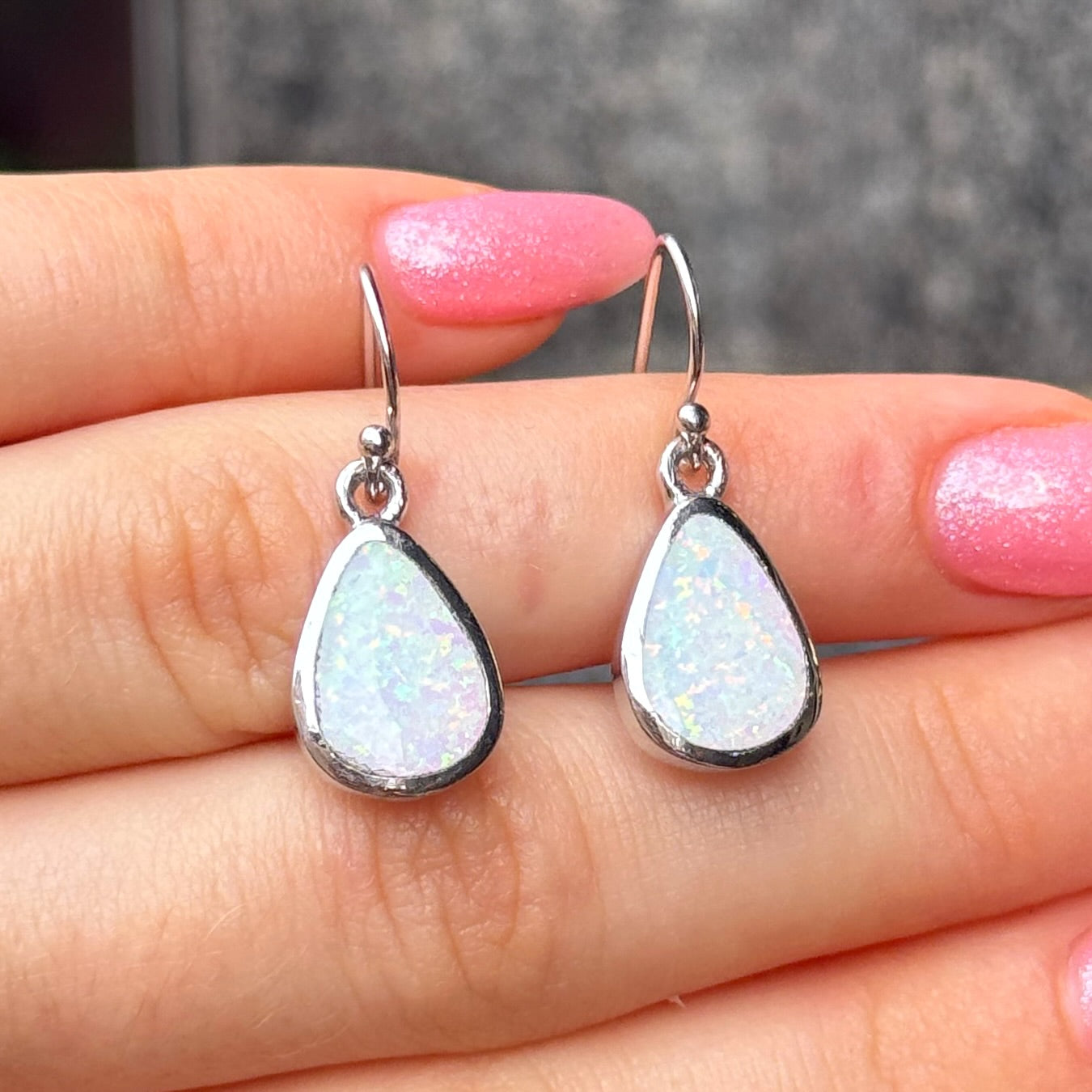 White Opal Sterling Silver Drop Earrings