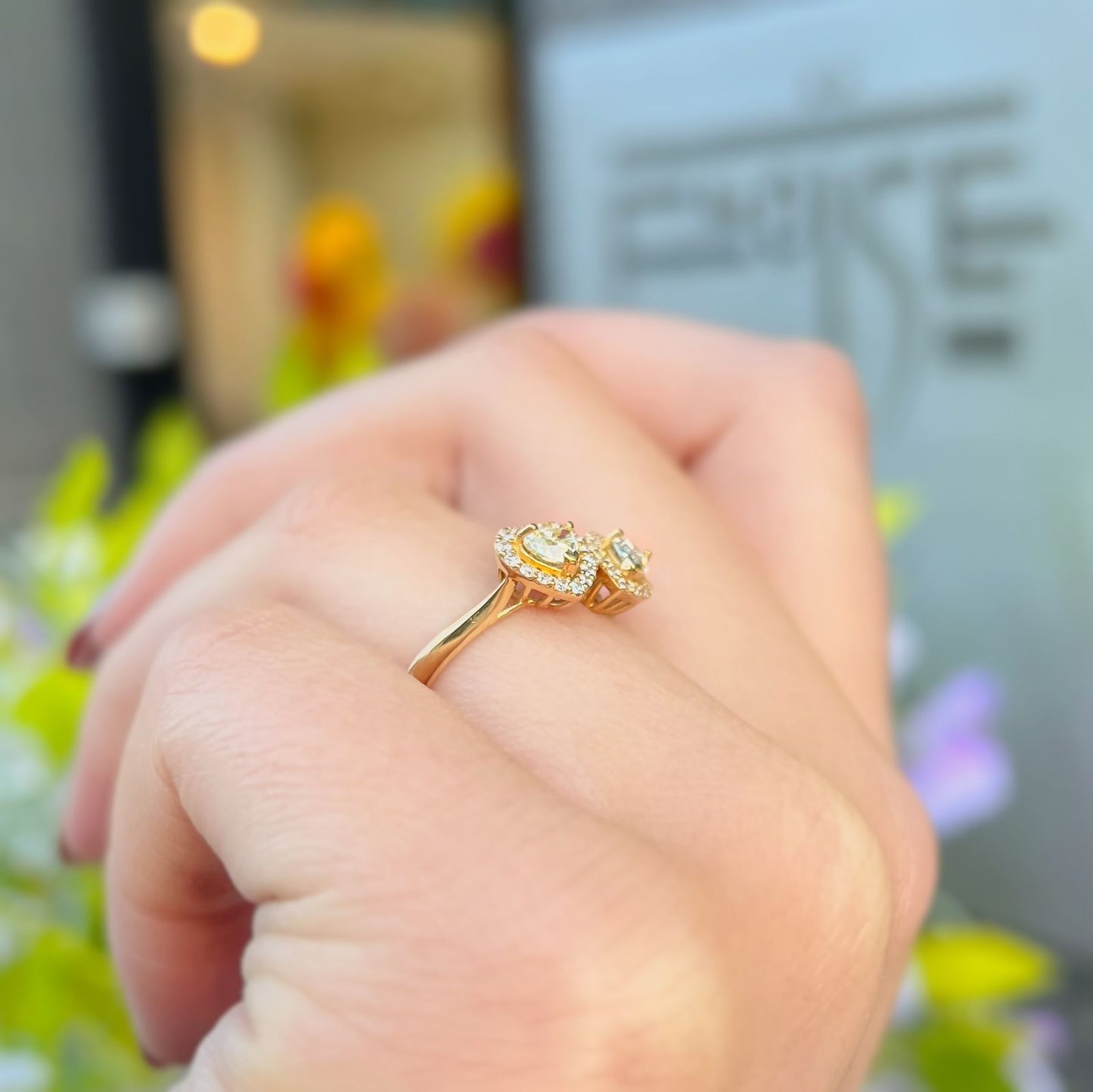 'The Lovers' Ring - 18ct Yellow Gold Toi et Moi Ring with Heart and Pear-Shaped Natural Yellow Diamonds Size M 1/2