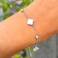 Mother of Pearl & Cubic Zirconia Sterling Silver Clover Dainty Bracelet
