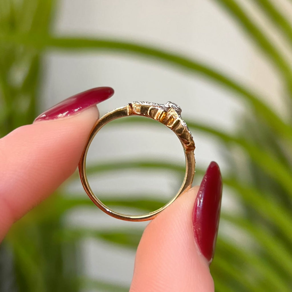 Diamond Ribbon/Bow 9ct Yellow Gold Ring | Size M ½