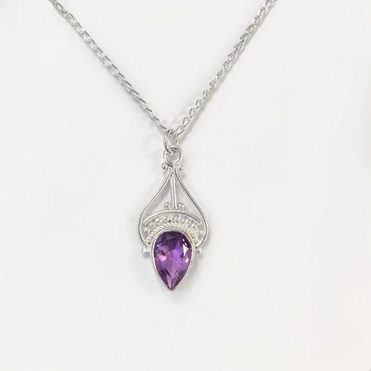 Sterling Silver Amethyst Filigree Necklace