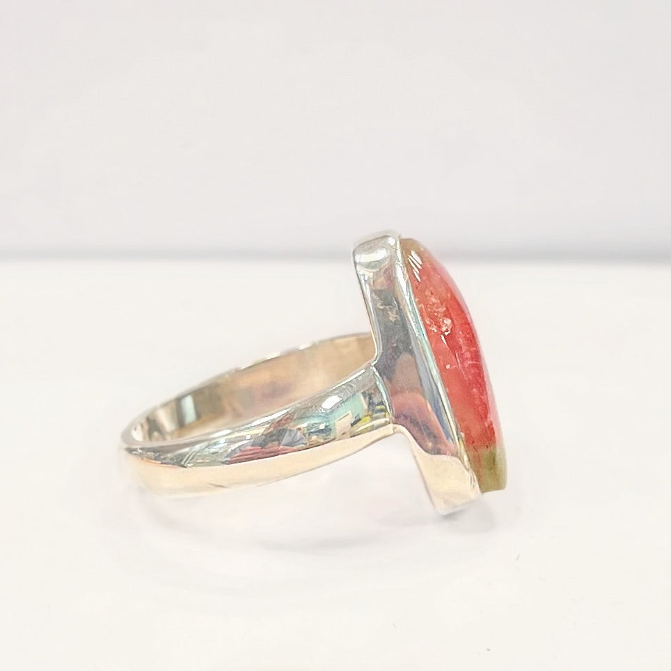 Sterling Silver Watermelon Tourmaline Ring - Size R 1/2