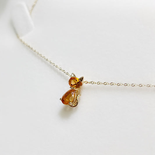 Dainty 9ct Yellow Gold Citrine Ginger Cat Necklace