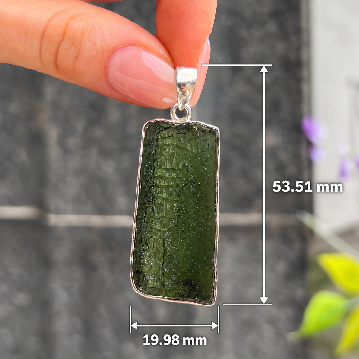 Rough Cut Green Moldavite Sterling Silver Pendant