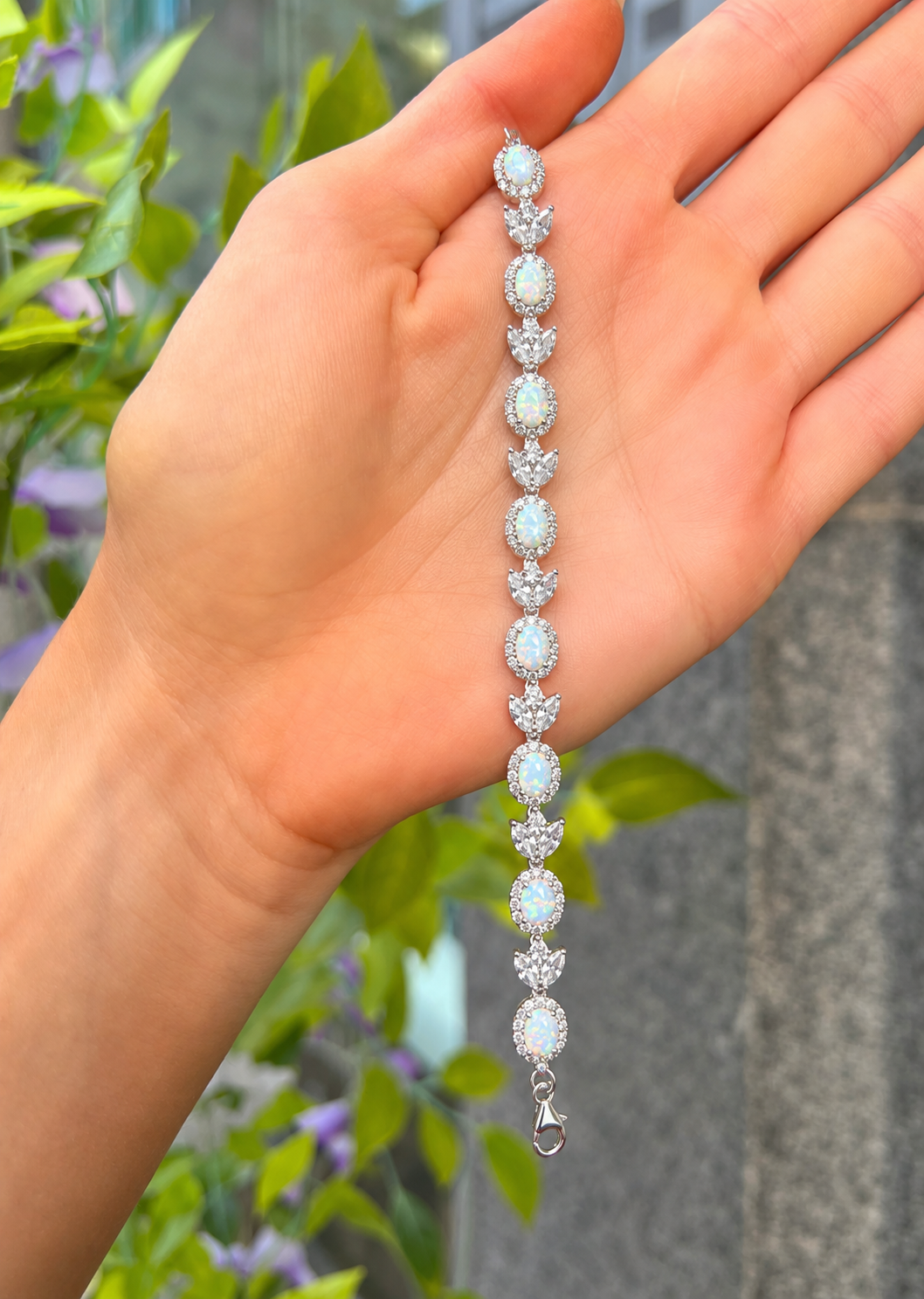 Opal & Cubic Zirconia Sterling Silver Bracelet
