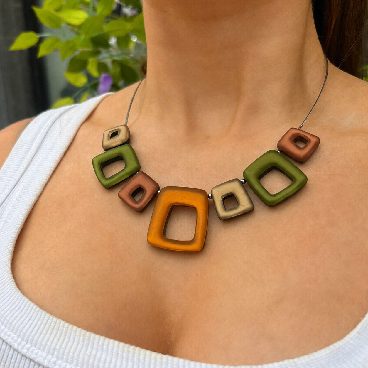 Pre-Order | Pistachio Hollow Squares Necklace | Watch This Space